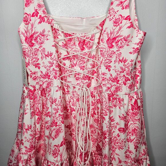 CHELSEA REECE Madonna Dress 16/18 Countryside Pink Floral Fit Flare Corset Back - Picture 7 of 13